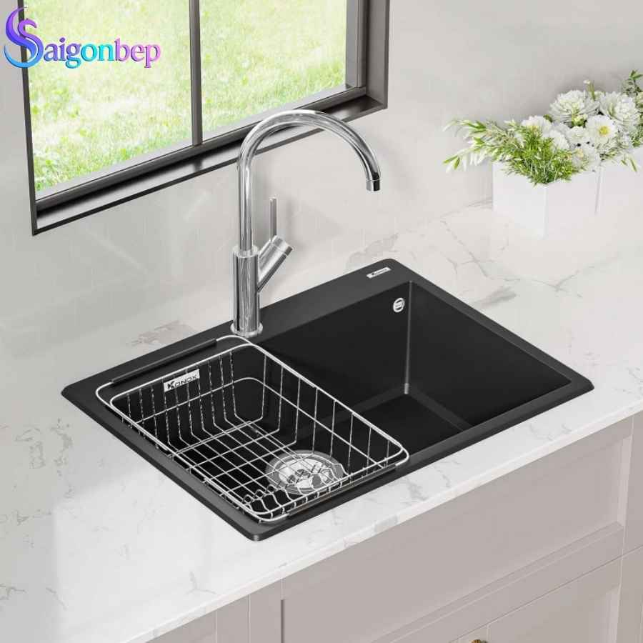 Chậu rửa bát Konox 1 hố Granite Sink Ruvita 680 – Black