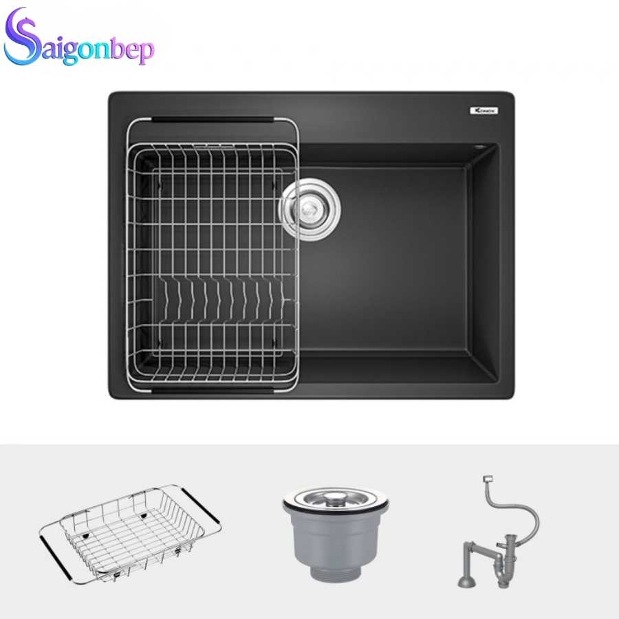 Chậu rửa bát Konox 1 hố Granite Sink Ruvita 680 – Black