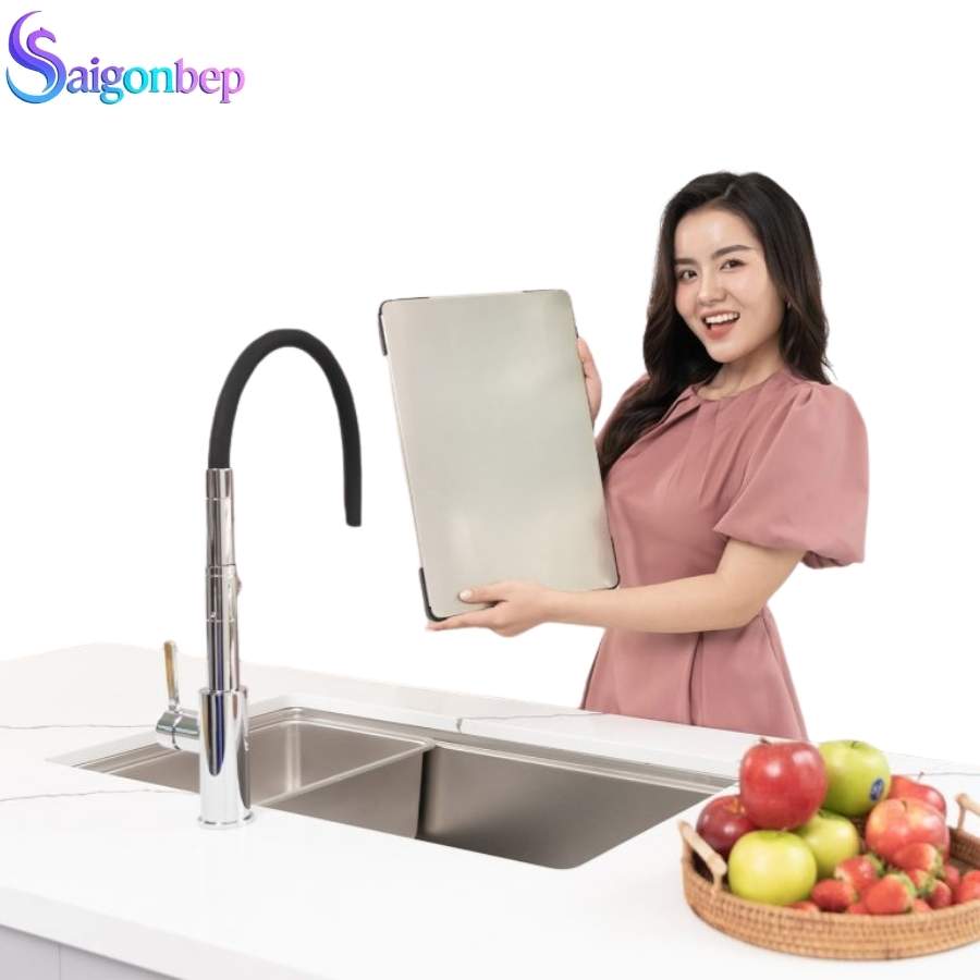  Chậu rửa bát inox 2 hố Konox KN8646DU Dekor Full