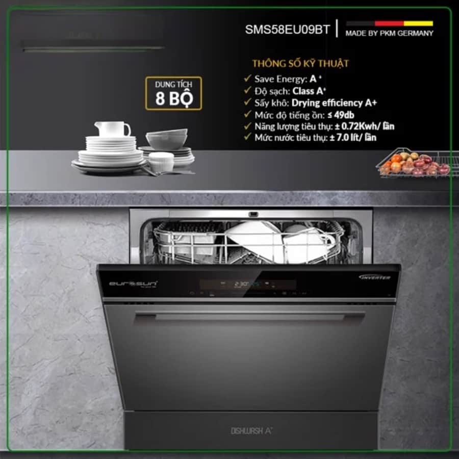 Máy rửa chén âm tủ Eurosun SMS58EU09BT