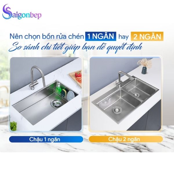 So sánh chậu rửa bát kluger 1 hố vs 2 hố