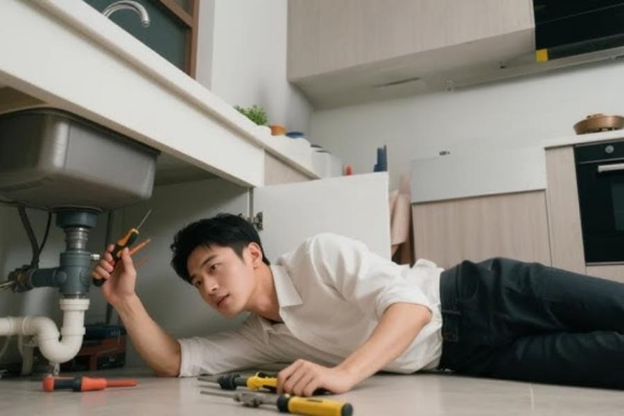 chậu rửa bát bị tắc