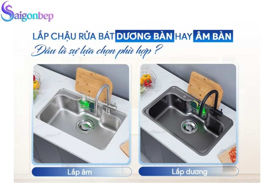 chậu rửa chén lắp âm và dương