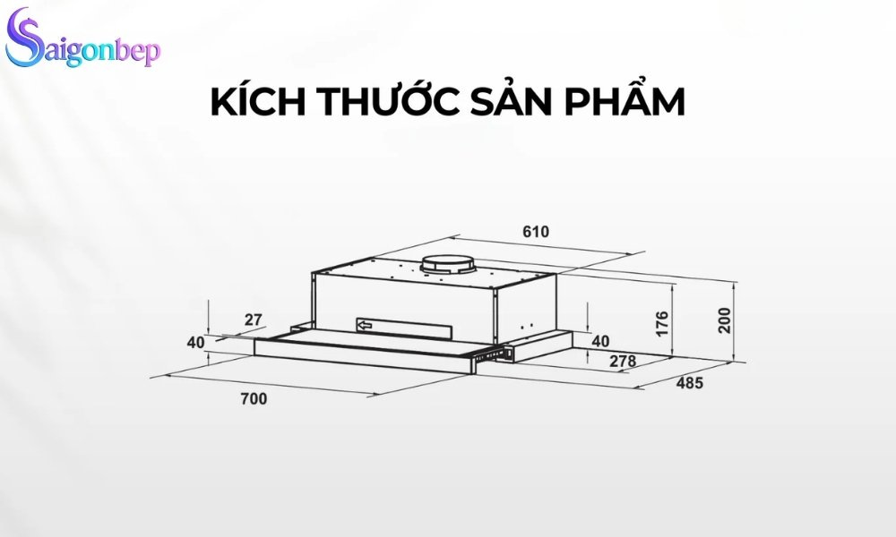 kích thước máy hút mùi 