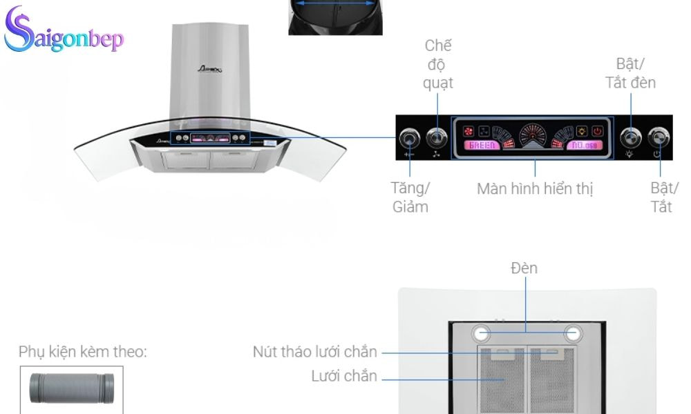 máy hút mùi kính cong