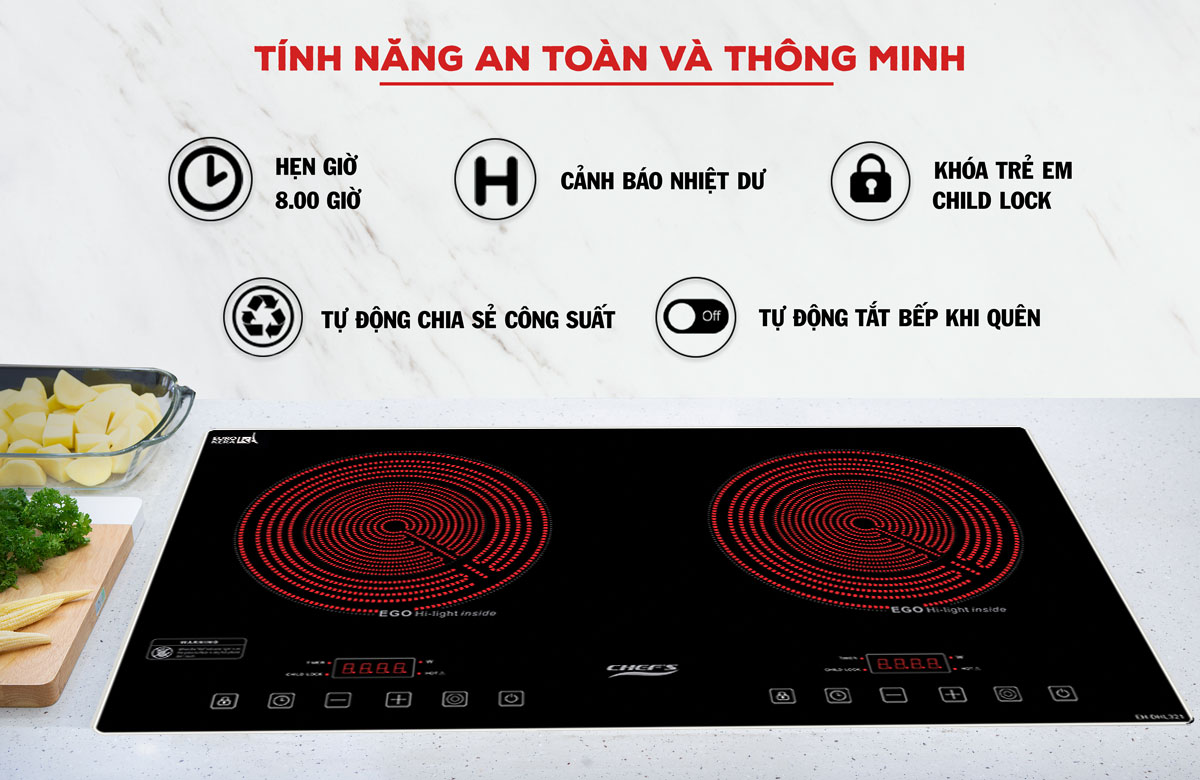 tính năng an toàn của bếp hồng ngoại chefs EH-DHL321