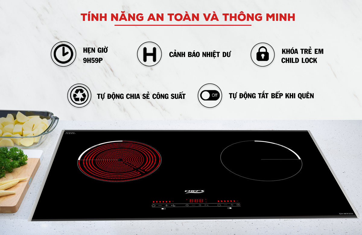 tính năng bếp từ hồng ngoại chefs eh-mix333