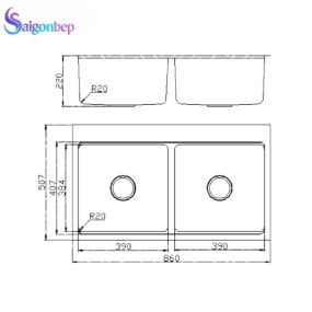 Chậu rửa bát 2 hố Konox KN8651TD Dekor Full