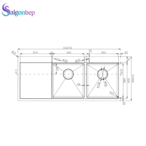 Chậu rửa bát 2 hố Konox KN11650TD – Bàn trái Chậu rửa bát 2 hố Konox KN11650TD – Bàn trái