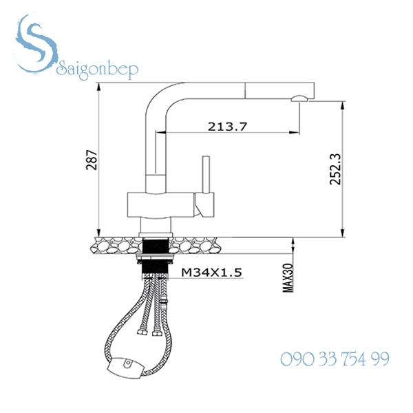 Vòi rửa chén rút dây Konox KN1337