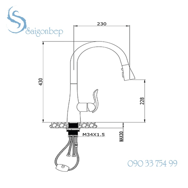 Vòi rửa chén rút dây KN1902
