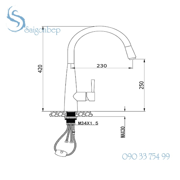 Vòi rửa chén rút dây Konox KN1901B