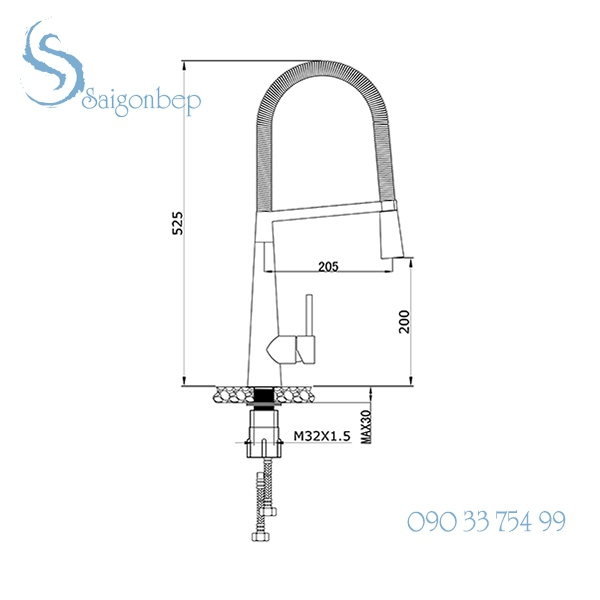 Vòi rửa chén rút dây Konox KN1909 Vòi rửa chén rút dây Konox KN1909